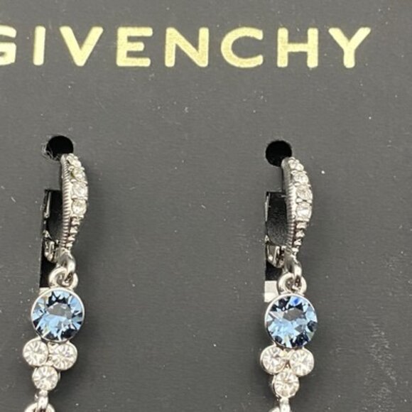 NWT Givenchy Silver Tone Blue Teardrop Crystal Dangle/Drop Earrings 2" MSRP $48 - Picture 5 of 8